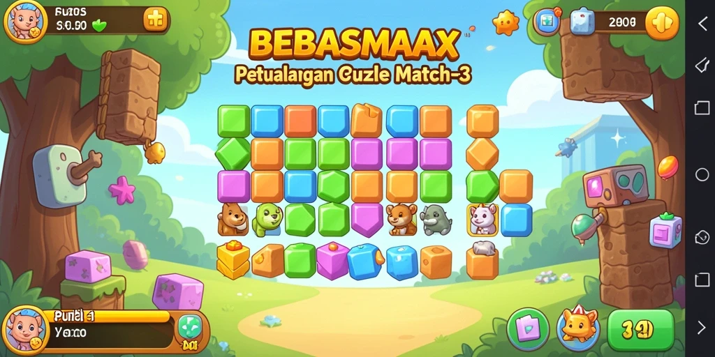 Screenshot BEBASMAX menampilkan aksi seru gameplay Match-3.