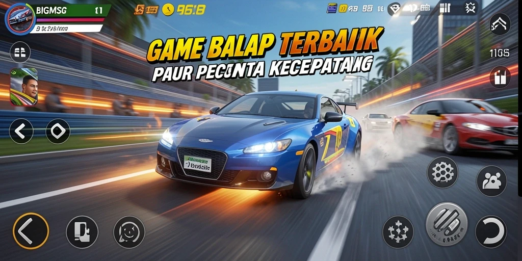 Screenshot gameplay BIGMSG menampilkan balapan penuh aksi di lintasan yang menarik.