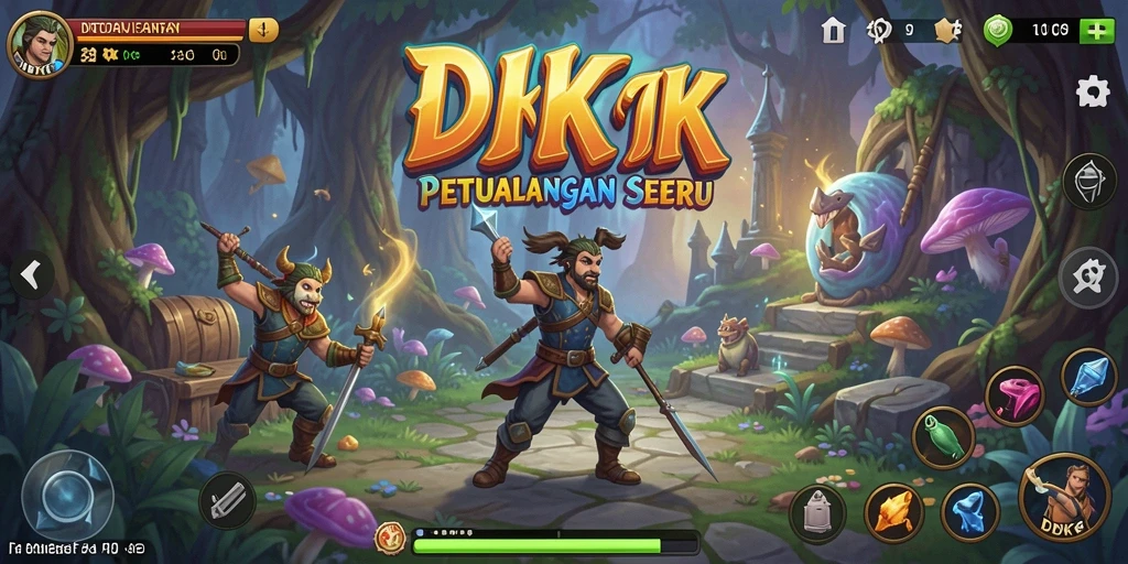 Screenshot DKK menampilkan pertarungan seru dengan karakter dan monster magis.