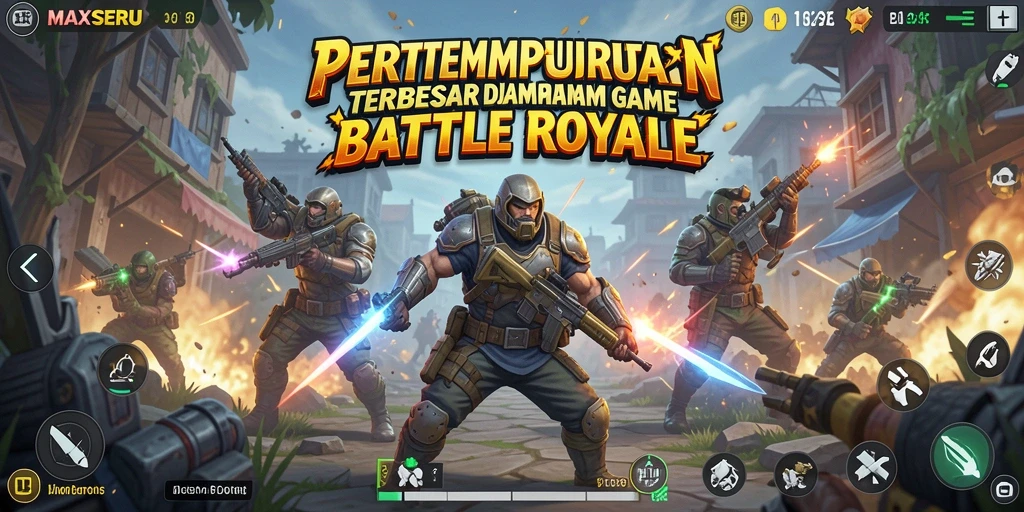 Tampilan gameplay intens dari pertempuran Battle Royale MAXSERU.