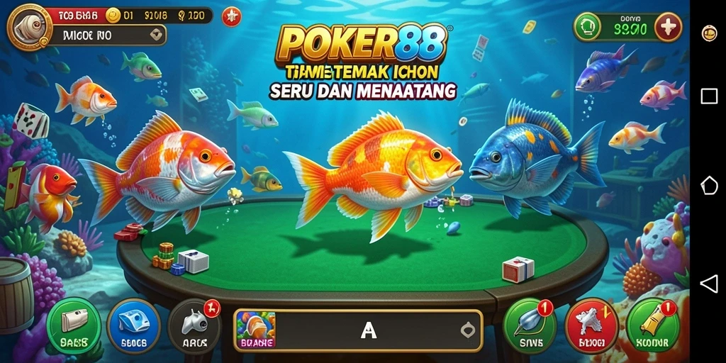 Tangkapan layar gameplay seru POKER88 di mana Anda menembak ikan-ikan besar.
