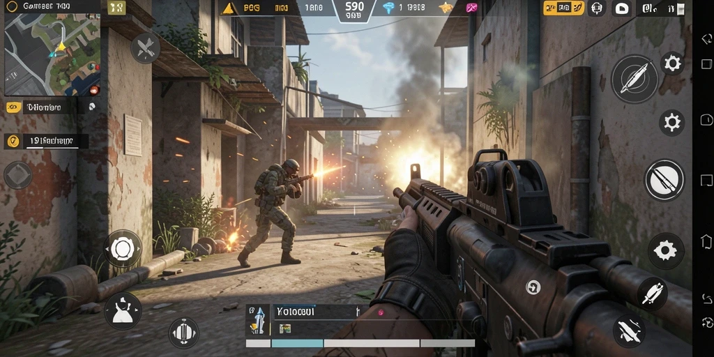 Screenshot menunjukkan aksi menembak seru dalam game FPS S80.